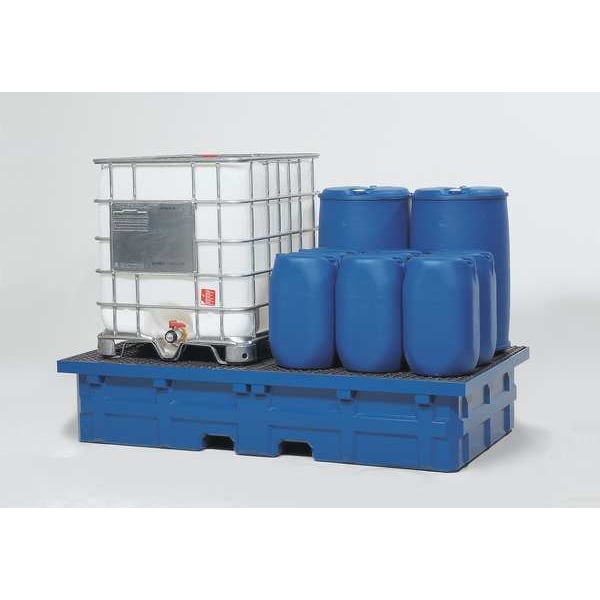 Denios Spill Pallet, 385 gal Spill Capacity, 2 Drums, 10,000 lb Load Capacity, Polyethylene - K22-0452