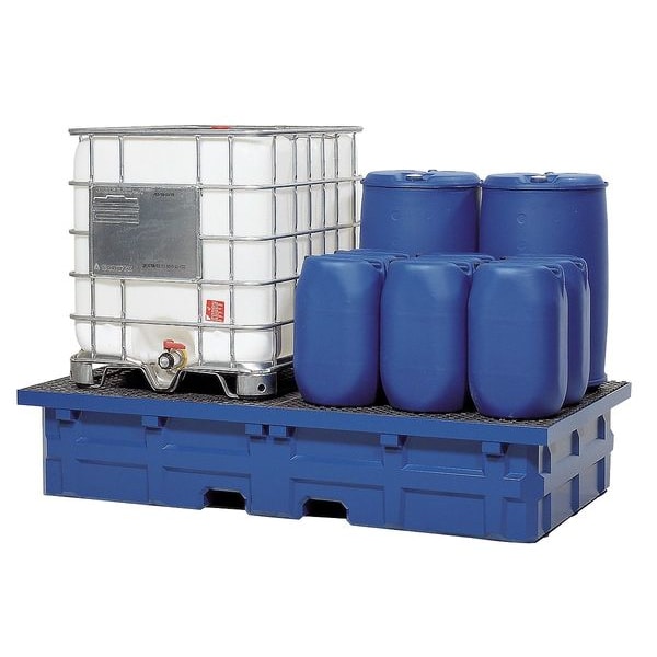 Denios Spill Pallet, 385 gal Spill Capacity, 2 Drums, 10,000 lb Load Capacity, Polyethylene - K22-0452