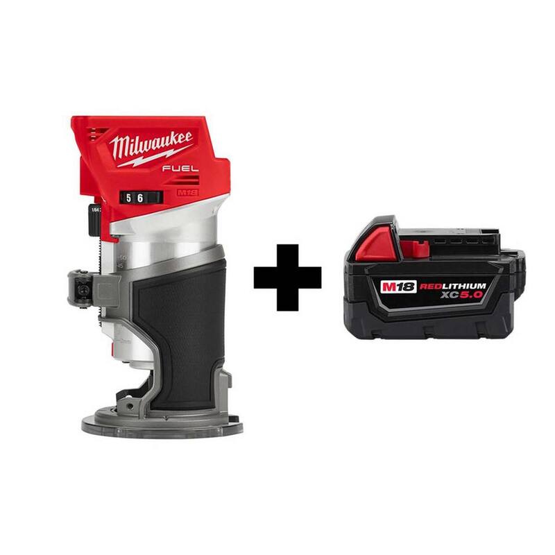 Enrutador compacto inalámbrico sin escobillas de litio-ion de 18V Milwaukee M18 FUEL con batería M18 de 5.0 Ah - 2723-20-48-11-1850