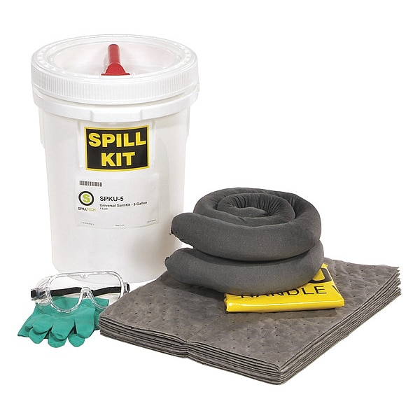 Spilltech Spill Kit, 5 gal Volume Absorbed per Kit, 5 gal Capacity, Bucket, Yellow, 24 - SPKU-5