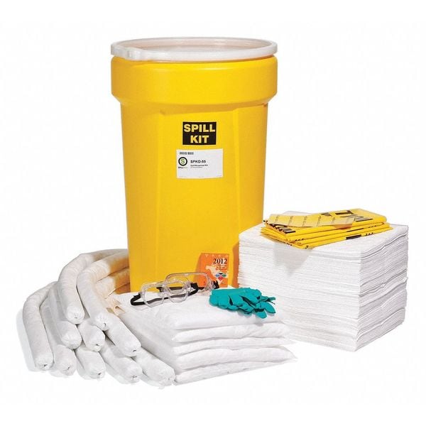 Spilltech Spill Kit, 49 gal Volume Absorbed per Kit, 55 gal Capacity, Drum, Yellow, 144 - SPKO-55