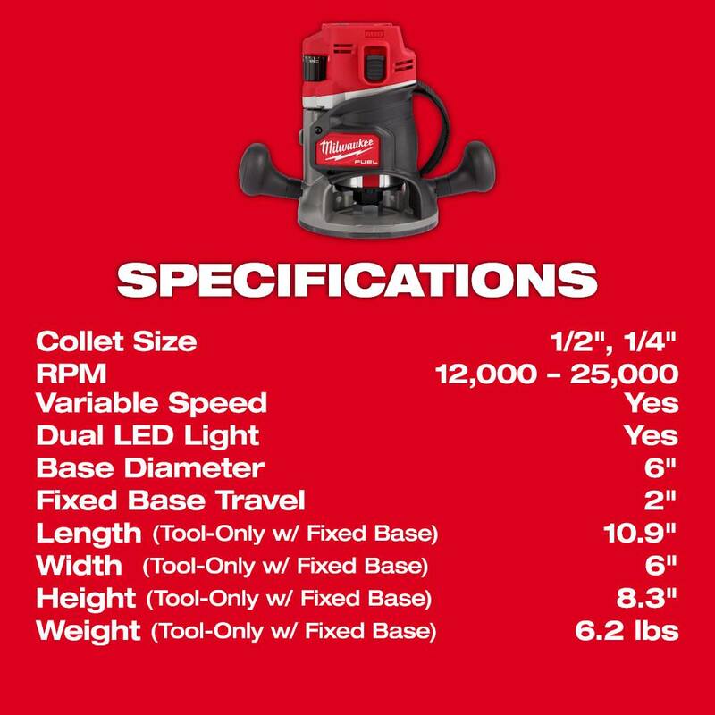 Enrutador inalámbrico Milwaukee M18 FUEL de 18V de ion de litio sin escobillas de 1/2 pulgada (herramienta solamente) con adaptador de guía - 2838-20-48-11-2838