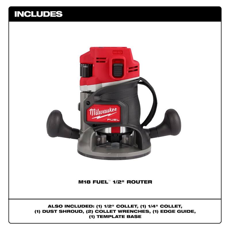 Enrutador inalámbrico Milwaukee M18 FUEL de 18V de ion de litio sin escobillas de 1/2 pulgada (herramienta solamente) con adaptador de guía - 2838-20-48-11-2838