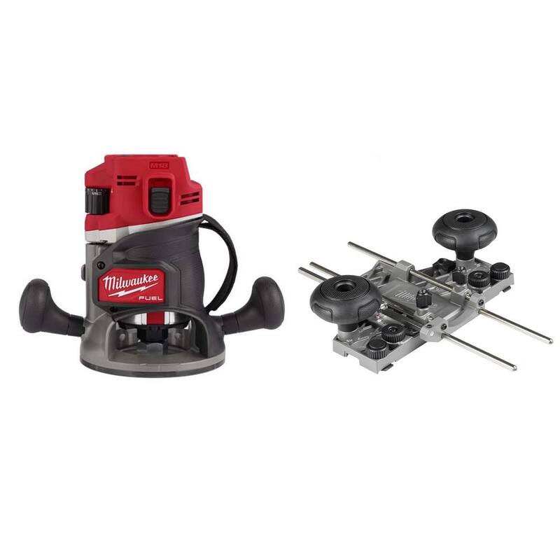 Enrutador inalámbrico Milwaukee M18 FUEL de 18V de ion de litio sin escobillas de 1/2 pulgada (herramienta solamente) con adaptador de guía - 2838-20-48-11-2838