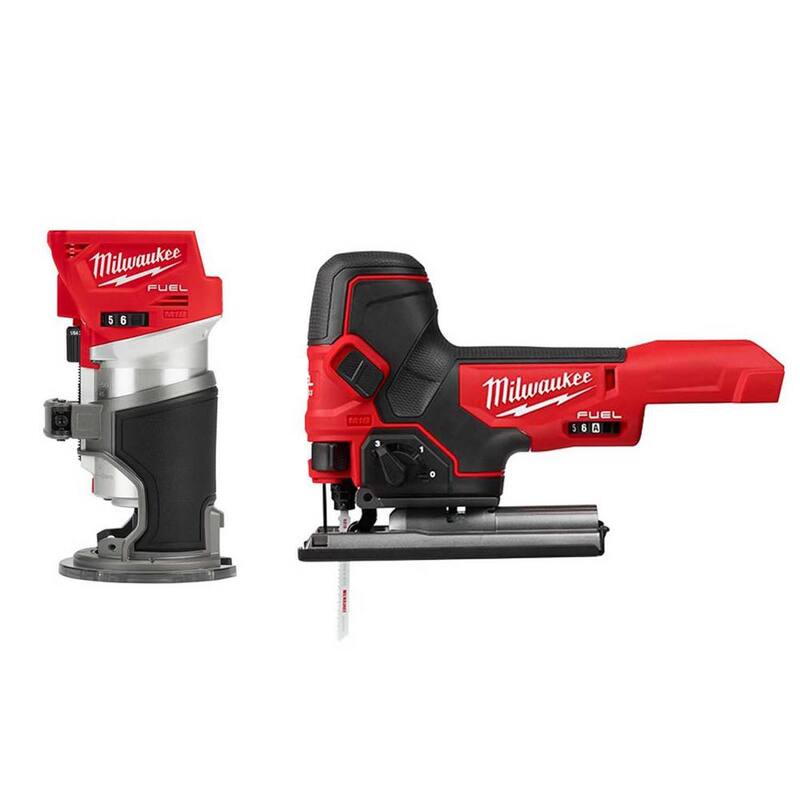 Juego de Router Compacto Inalámbrico sin Escobillas y Sierra de Calar con Agarre de Barril Milwaukee M18 FUEL 18V Lithium-Ion (Solo Herramienta) - 2723-20-2737B-20