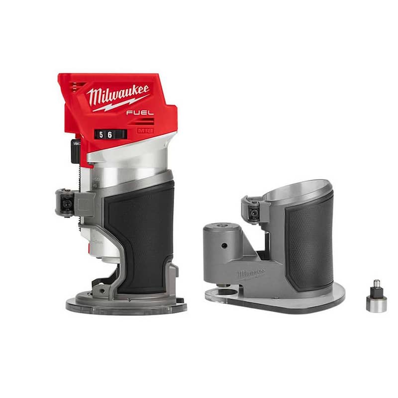 Enrutador compacto inalámbrico Milwaukee M18 FUEL 18V de iones de litio sin escobillas con base de desplazamiento para enrutador compacto - 2723-20-48-10-5602