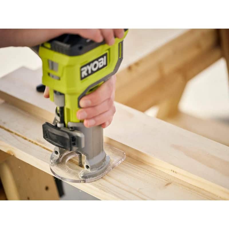 RYOBI ONE+ Enrutador compacto inalámbrico de base fija de 18V (Herramienta solamente) con juego de 24 piezas de brocas para enrutador - PCL424B-A252401