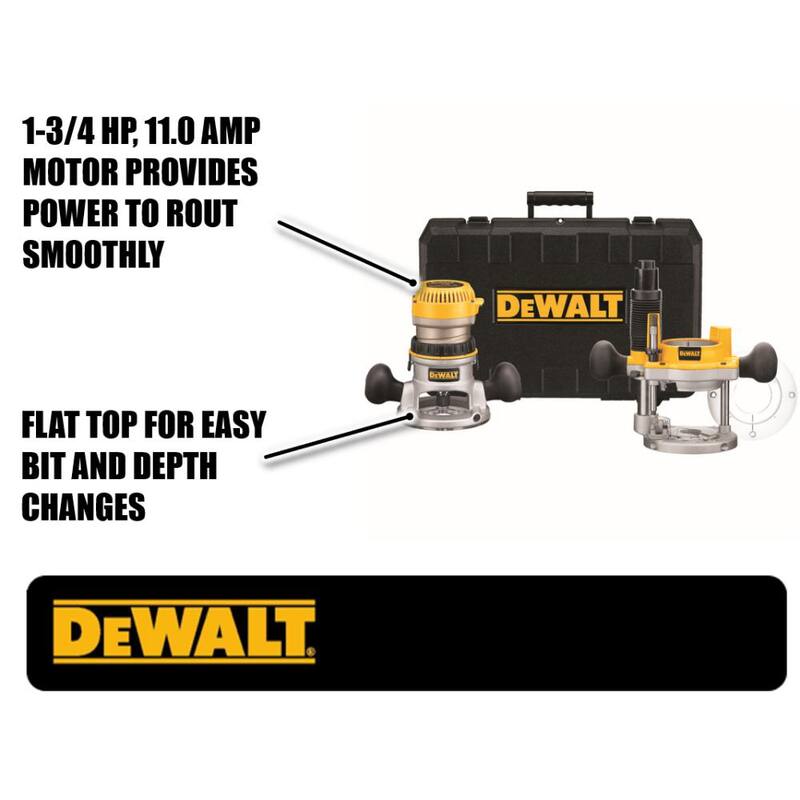Kit de Combo de Router Fijo / de Inmersión DEWALT de 11 Amperes con Base Fija de 1-3/4 Caballos de Fuerza - DW616PK