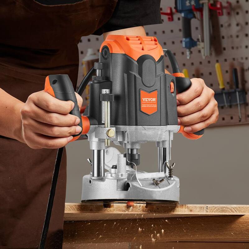Enrutador de base sumergible electrónico de 15 amperios y 3-1/4 HP, de 120 voltios y 12000 a 23000 RPM de VEVOR con estuche de transporte y guía para trabajos de carpintería - DDZDMX3251412512NV1