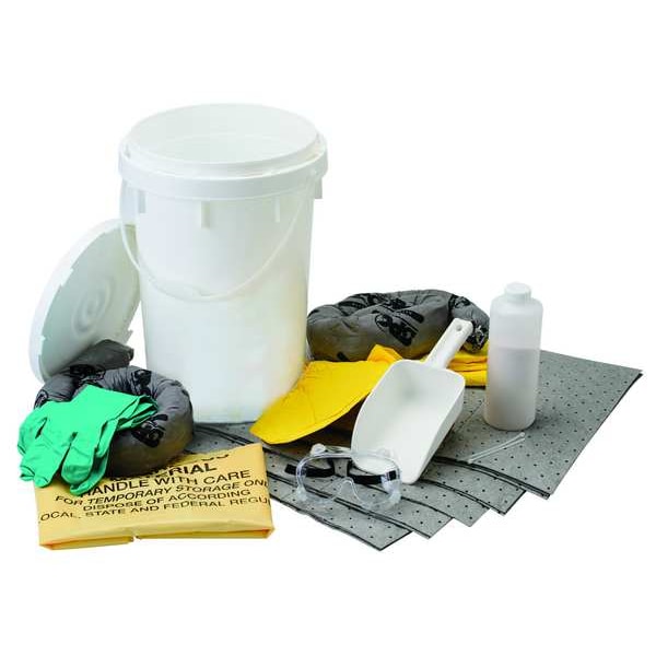 Brady Spill Kit, 5 gal Volume Absorbed per Kit, 6 1/2 gal Capacity, Bucket, White - SKA-BKTBASE