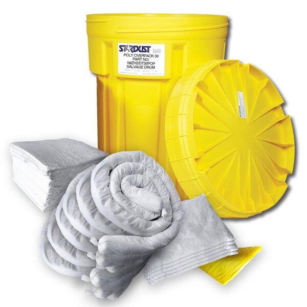Stardust Spill Products Spill Kit, 14 gal Volume Absorbed per Kit, 20 gal Capacity, Drum, Yellow, 34 - D920P
