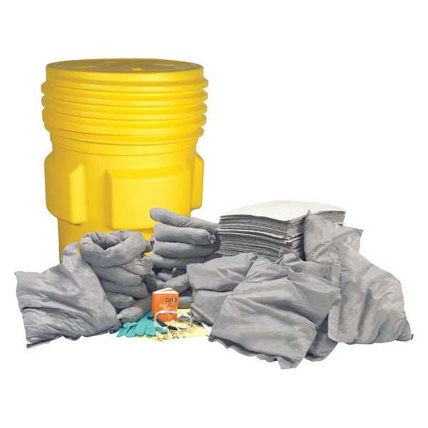 Condor Spill Kit, 67 gal Volume Absorbed per Kit, 95 gal Capacity, Drum, Yellow - 35ZR78