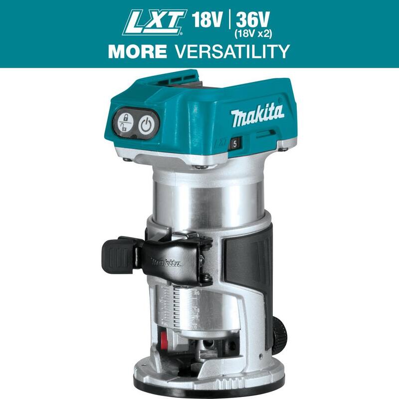 Enrutador compacto sin escobillas de 18V LXT de  Makita con batería de iones de litio de 18V 4.0Ah y paquete de inicio de cargador - XTR01ZBL1840BDC