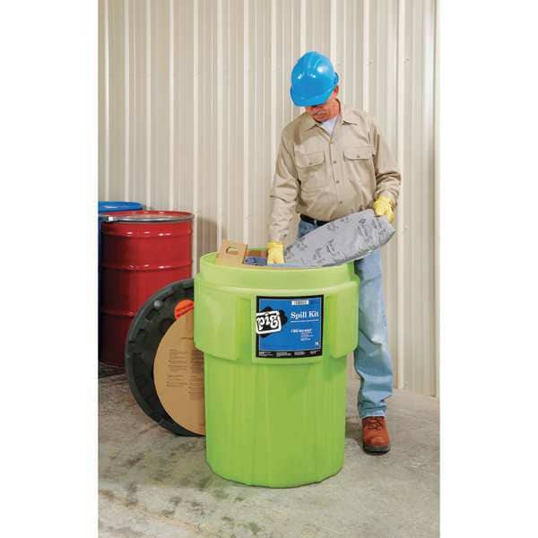Pig Spill Kit, 39 gal Volume Absorbed per Kit, 65 gal Capacity, Drum, Green, 136 - KIT263