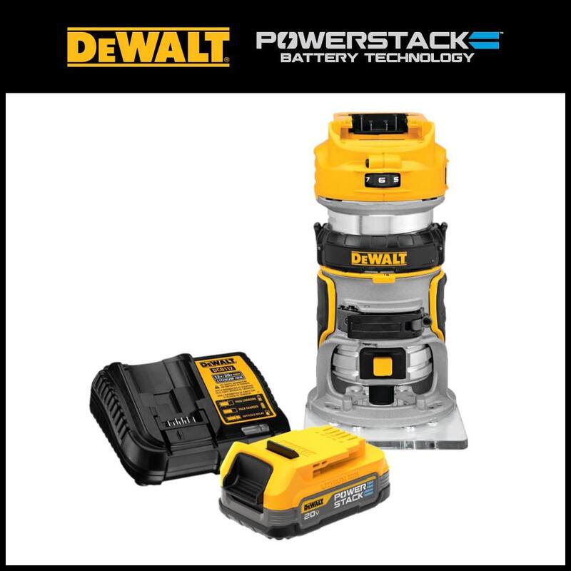 Enrutador compacto de base fija Brushless inalámbrico DEWALT 20V MAX XR y kit de inicio de batería compacta 20V POWERSTACK - DCW600BWP034C