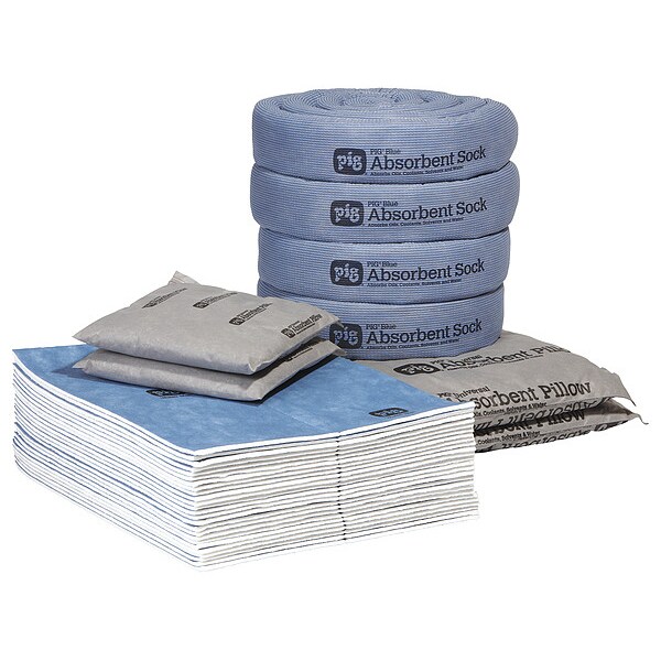Pig Spill Kit, 18 gal Volume Absorbed per Kit, 0.05 cu ft Capacity, Bag, Blue/Gray, 1 - KIT917