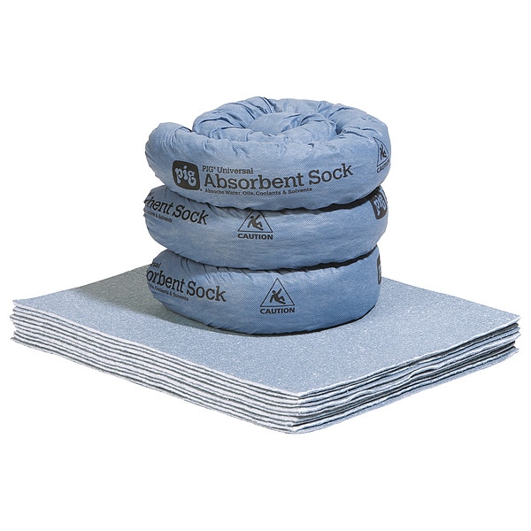 Pig Spill Kit, 5 gal Volume Absorbed per Kit, 0.05 cu ft Capacity, Bag, Blue, 1 - KIT914