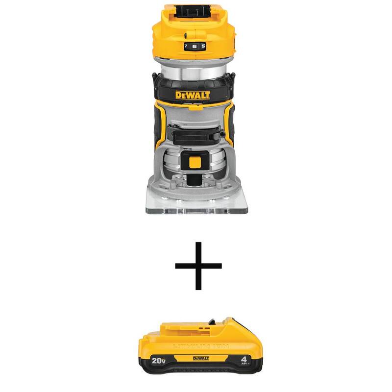 Router de base fija compacto inalámbrico sin escobillas DEWALT 20-Volt MAX XR con paquete de batería de iones de litio compacto de 20-Volt MAX de 4.0Ah - DCW600BWDCB240