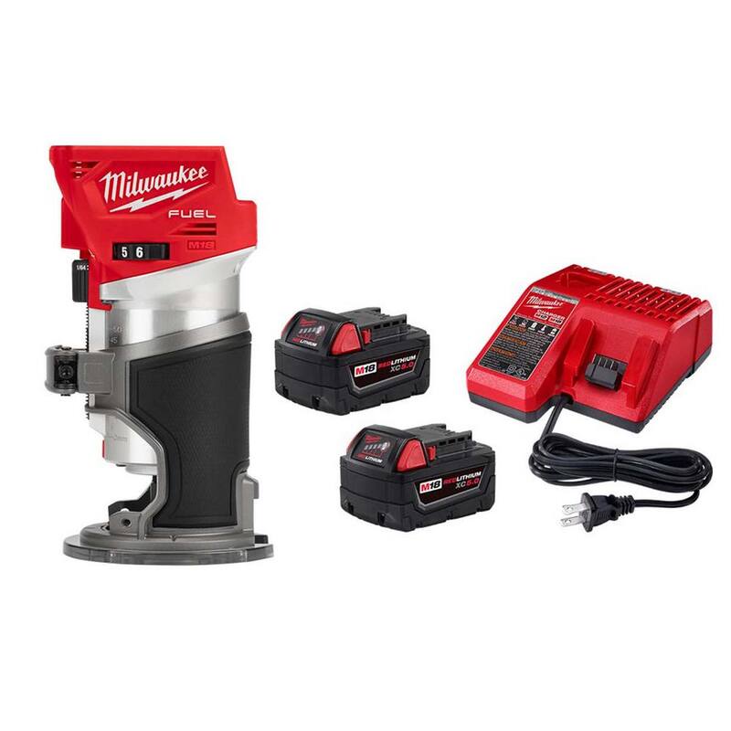 Milwaukee M18 FUEL 18V Lithium-Ion Sin escobillas Router compacto inalámbrico con (2) baterías de 5.0Ah y cargador - 48-59-1852B-2723-20X