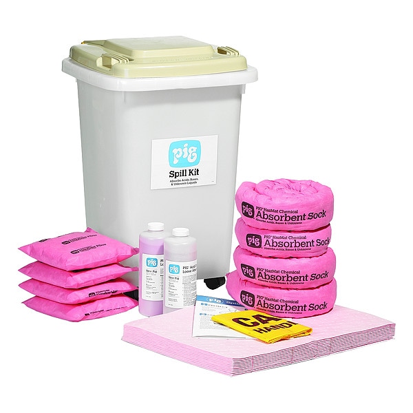 Pig Spill Kit, 8 gal Volume Absorbed per Kit, 29 gal Capacity, Can, Clear, 25 - KIT395