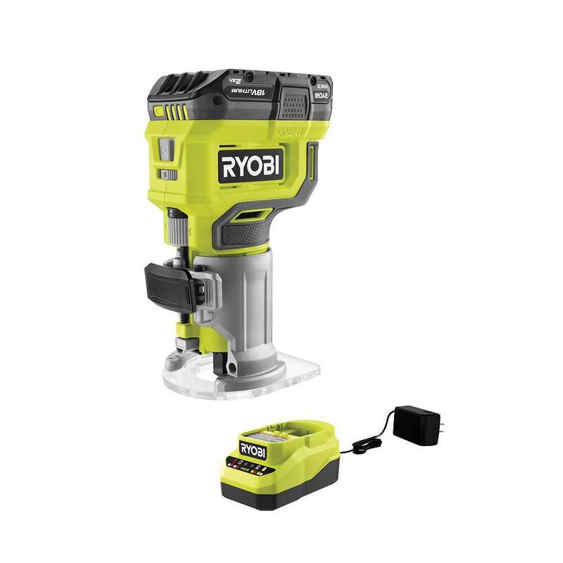 Juego de enrutador compacto RYOBI ONE+ 18V con batería de 2.0 Ah, cargador y batería de alto rendimiento de 6.0 Ah (paquete de 2) - PCL424K1-PBP2007