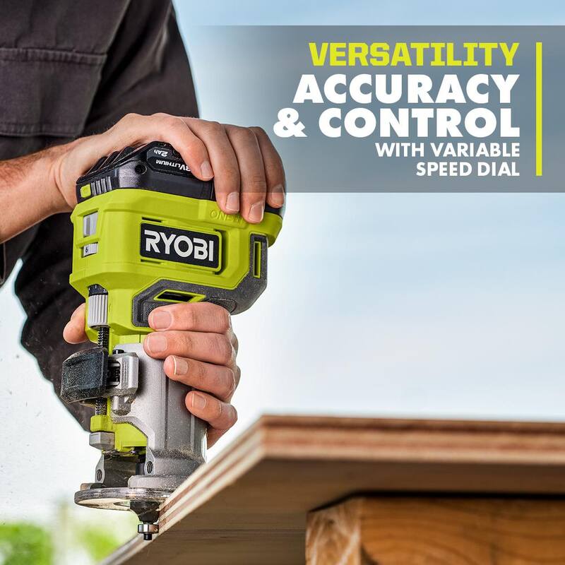 Juego de enrutador compacto RYOBI ONE+ 18V con batería de 2.0 Ah, cargador y batería de alto rendimiento de 6.0 Ah (paquete de 2) - PCL424K1-PBP2007