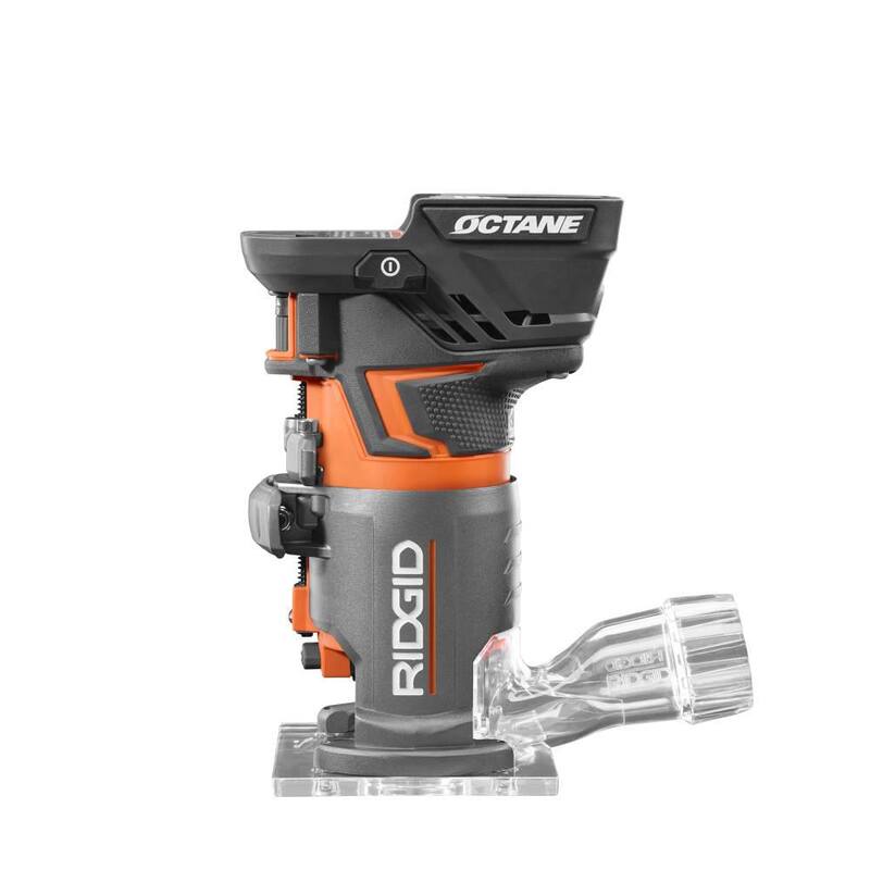 Enrutador compacto inalámbrico sin escobillas RIDGID 18V OCTANE con base fija, con bases redondas y cuadradas y batería de iones de litio de 18V y 4.0 Ah - R860443B-AC87004.