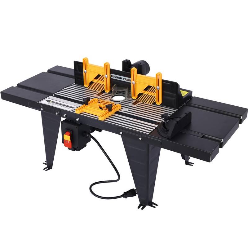 Kahomvis 34 pulg. Ancho x 13.5 pulg. Profundidad x 16 pulg. Altura Mesa de enrutador eléctrica de banco para trabajo en madera herramienta artesanal, color negro - GH-LKW4-537