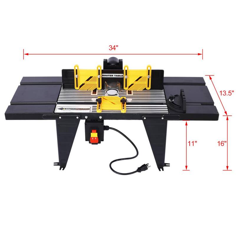 Kahomvis 34 pulg. Ancho x 13.5 pulg. Profundidad x 16 pulg. Altura Mesa de enrutador eléctrica de banco para trabajo en madera herramienta artesanal, color negro - GH-LKW4-537