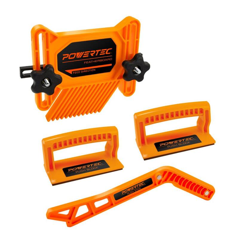 Kit de seguridad para carpintería POWERTEC Featherboard con empujador magnético y bloques de empuje de lujo para sierras de mesa, mesas de enrutador, cepilladoras - 71552