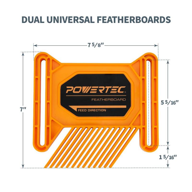Kit de seguridad para carpintería POWERTEC Featherboard con empujador magnético y bloques de empuje de lujo para sierras de mesa, mesas de enrutador, cepilladoras - 71552