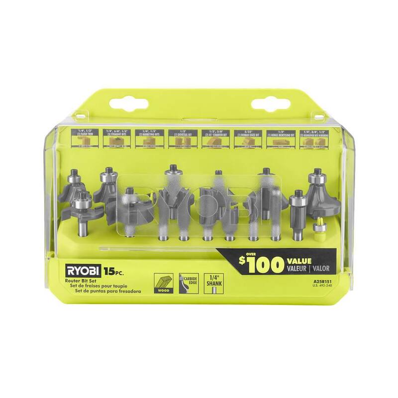 Juego de Brocas de Router Carburo de Vástago RYOBI (15 Piezas) - A25R151