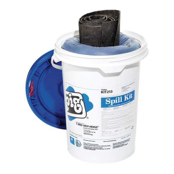 Pig Spill Kit, 4 gal Volume Absorbed per Kit, 6 1/2 gal Capacity, Bucket, White, 15 - KIT213