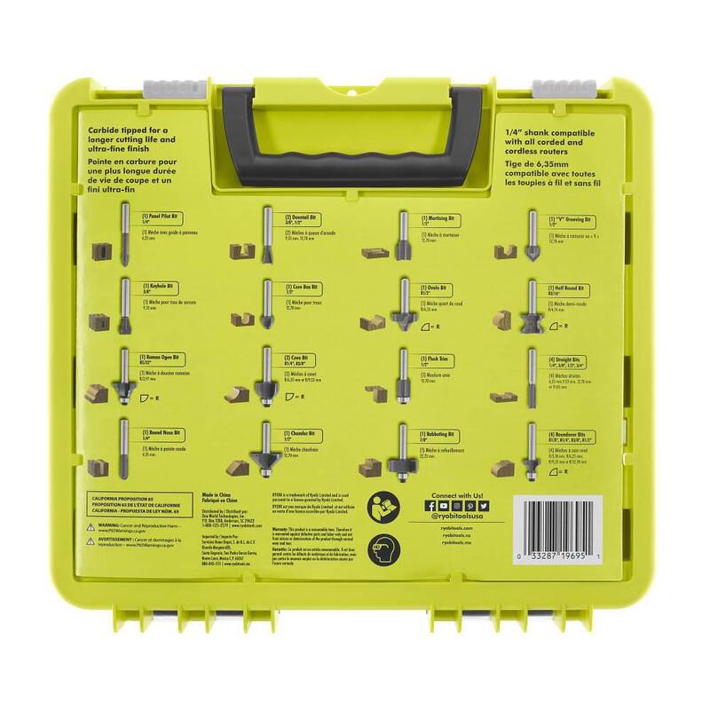 Set de 24 piezas de brocas para router RYOBI con set de 15 piezas de brocas de carburo de vástago - A252401-A25R151.