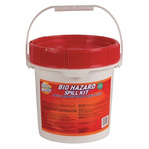 Spill Magic Spill Kit, 2 gal Volume Absorbed per Kit, 1 1/4 gal Capacity, Bucket, Red - 97501