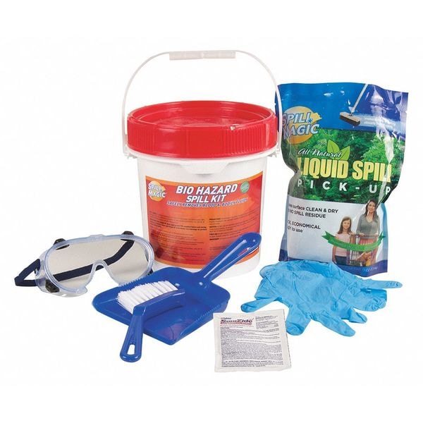Spill Magic Spill Kit, 2 gal Volume Absorbed per Kit, 1 1/4 gal Capacity, Bucket, Red - 97501