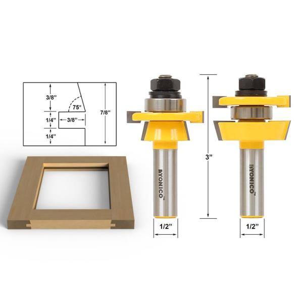 Yonico Juego de Brocas para Router con Punta de Carburo de 1/2 pulgada Rail and Stile Shaker (Set de 2 piezas) - 12249