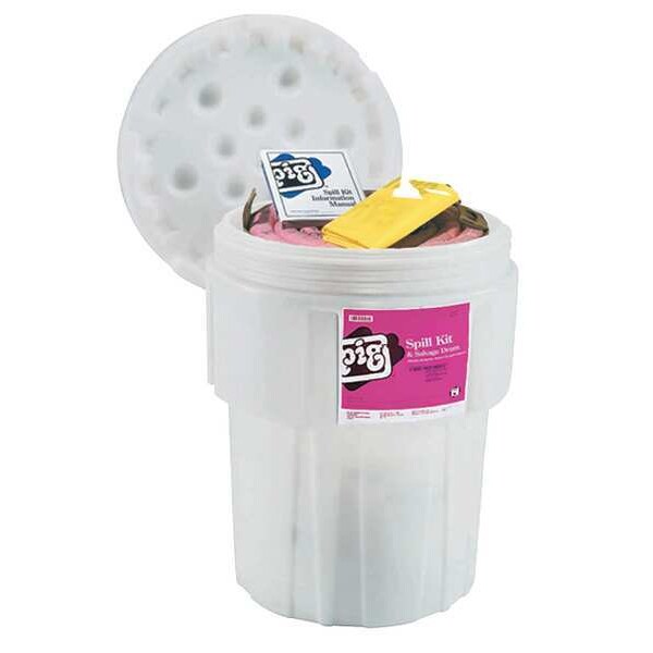 Pig Spill Kit, 39 gal Volume Absorbed per Kit, 65 gal Capacity, Drum, White, 77 - KIT343