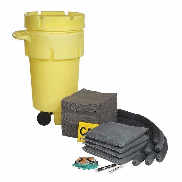 Spilltech Spill Kit, 46 gal Volume Absorbed per Kit, 50 gal Capacity, Drum, Yellow, 162 - SPKU-50-WD
