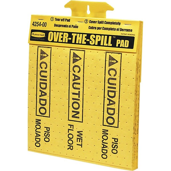 Rubbermaid Commercial Over-The-Spill Caution Pads, Bilingual, 16-1/2"x14", 264PK, YW - RCP4254CT
