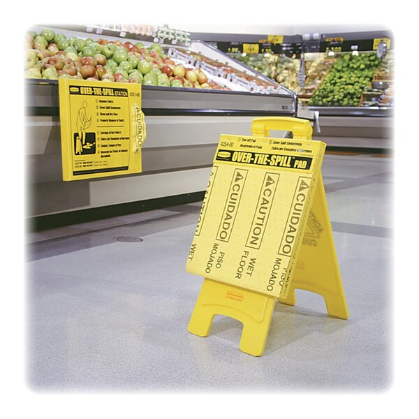 Rubbermaid Commercial Over-The-Spill Caution Pads, Bilingual, 16-1/2"x14", 264PK, YW - RCP4254CT