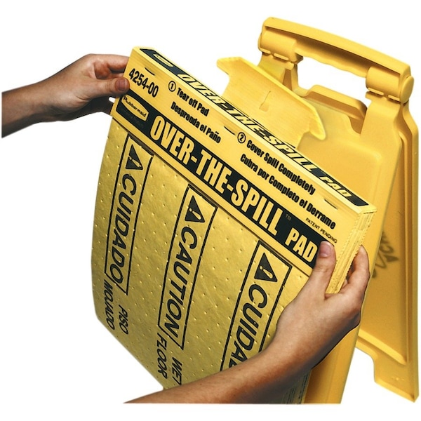 Rubbermaid Commercial Over-The-Spill Caution Pads, Bilingual, 16-1/2"x14", 264PK, YW - RCP4254CT