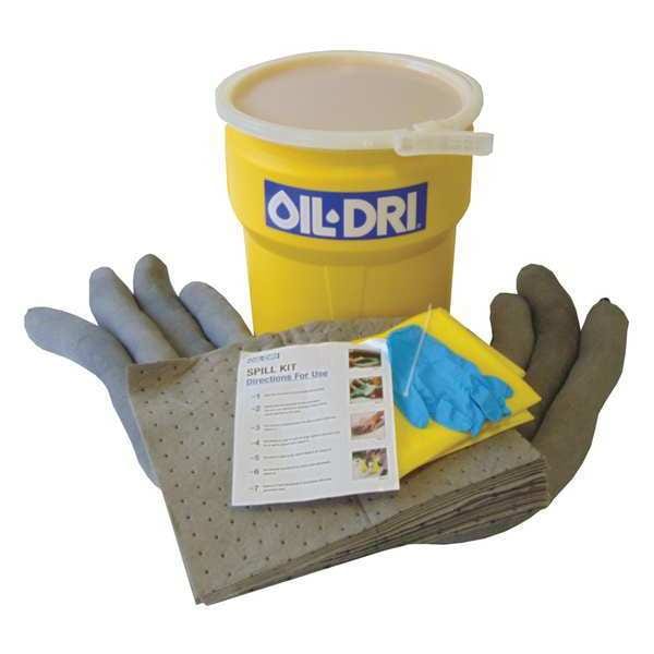 Oil-Dri Spill Kit, 12 gal Volume Absorbed per Kit, 10 gal Capacity, Lab Pack, Gray - L91410