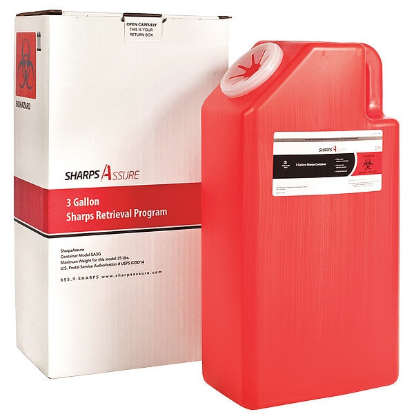 Sharps Assure Sharps Container, 28 gal., Red, Snap Lid - SA3G