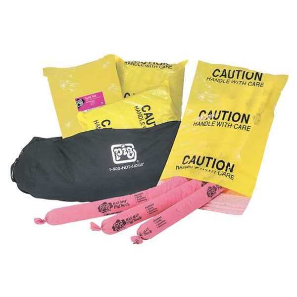 Pig Spill Kit, 20 gal Volume Absorbed per Kit, Not Applicable Capacity, Bag, Black, 65 - KIT323