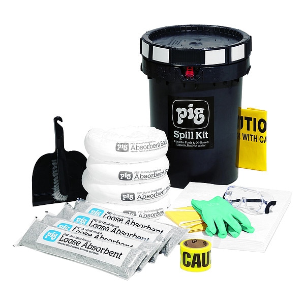 Pig Spill Kit, 8 gal Volume Absorbed per Kit, 12 gal Capacity, Bucket, Black, 1 - KIT4000