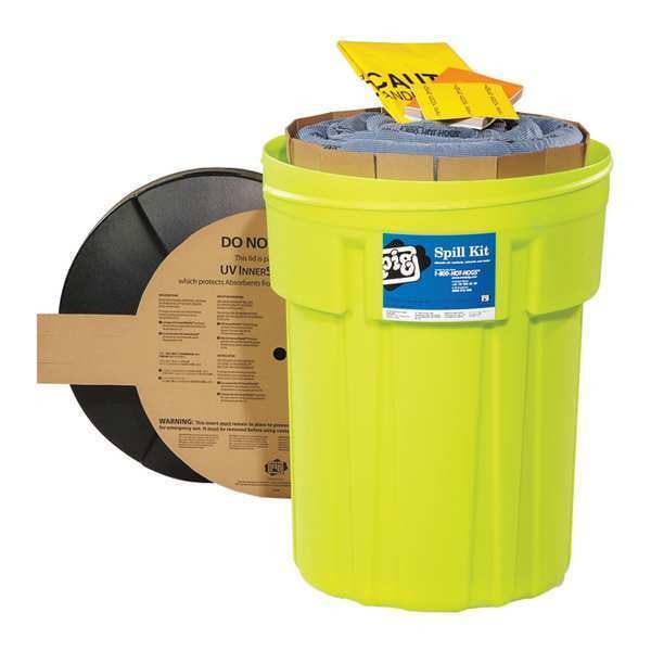 Pig Spill Kit, 21 gal Volume Absorbed per Kit, 30 gal Capacity, Drum, Green, 46 - KIT245
