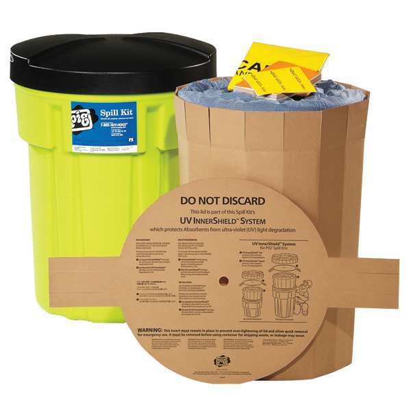 Pig Spill Kit, 21 gal Volume Absorbed per Kit, 30 gal Capacity, Drum, Green, 46 - KIT245