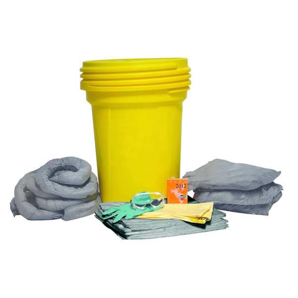 Condor Spill Kit, 29 gal Volume Absorbed per Kit, 30 gal Capacity, Drum, Yellow - 35ZR71