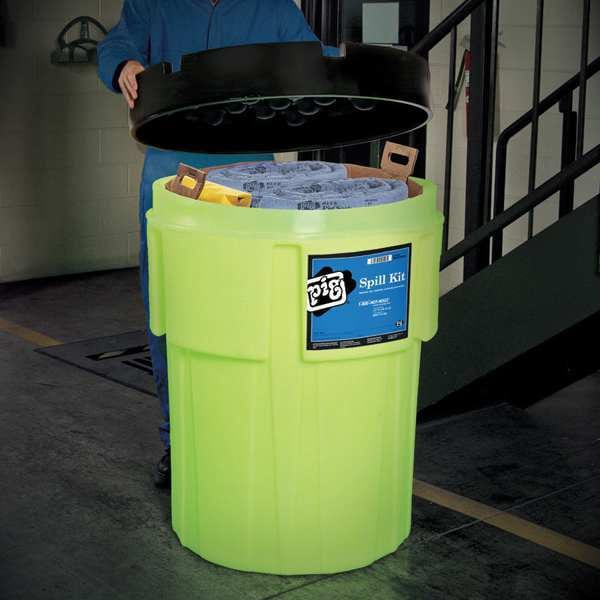 Pig Spill Kit, 60 gal Volume Absorbed per Kit, 95 gal Capacity, Drum, Green, 168 - KIT262